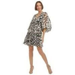 NWT Tommy Hilfiger Women's Balloon Sleeve Tie Front Floral chiffon Print Dress